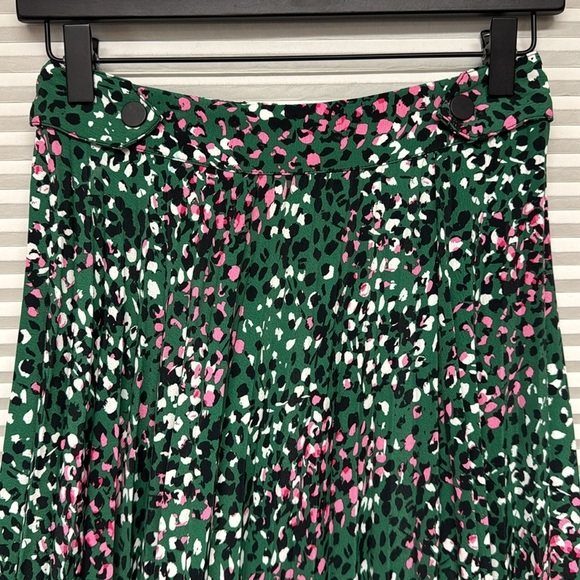 Topshop Green Pink Painted Spot Pleated Asymmetrical Midi Skirt - Picture 5 of 12